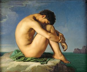 Naken ung man sitter vid havet, 1836